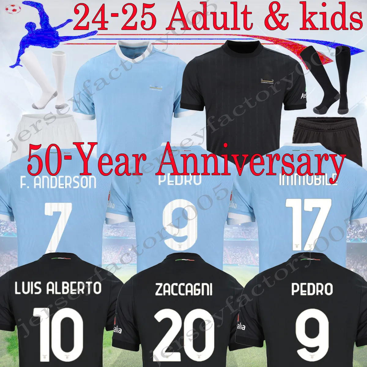 23 24 50 års jubileum Soccer Jerseys Lazio 50th 2024 Immobile Luis Bastos Sergej Badelj Lucas J.Correa Zaccagni Marusic Men Kids GK Kit Football Shirt