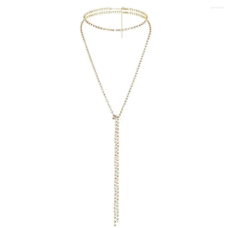 Choker MinaMaMa Stainless Steel Multilayer Tassel Crystal For Women Tennis Rhinestone Long Necklaces Fasion Jewelry