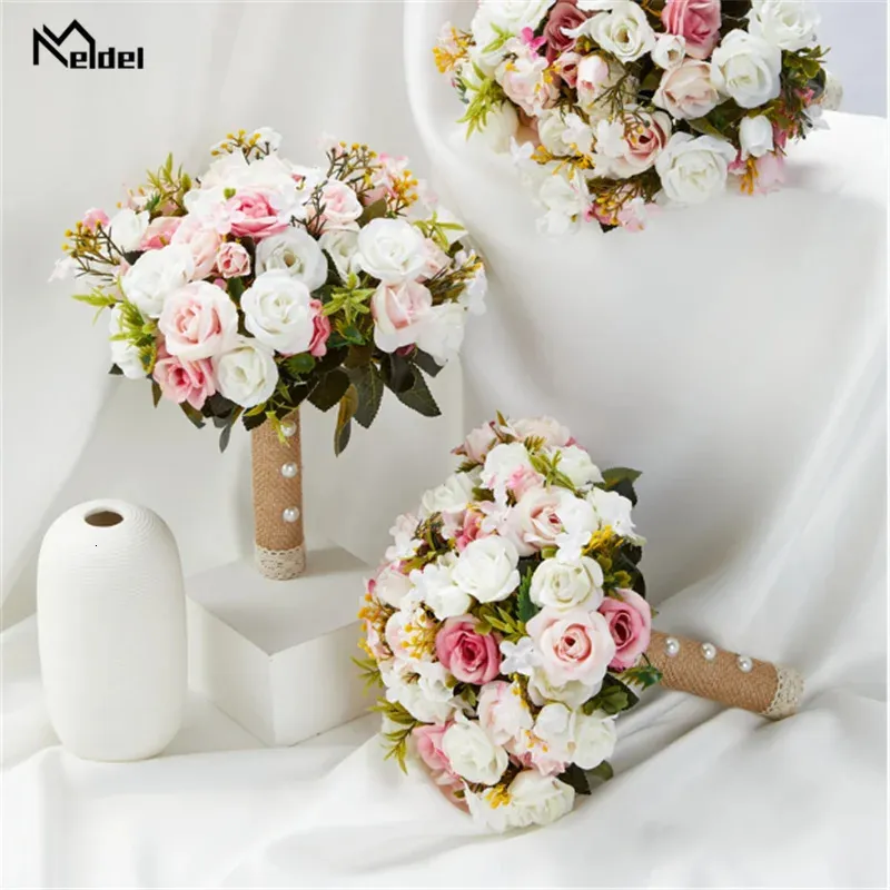 Bouquet de mariage rose Bride Bridesmaid tenant des fleurs en soie Ribbon Roses artificielles Mariage Bouquet Accessoires de mariage 240425