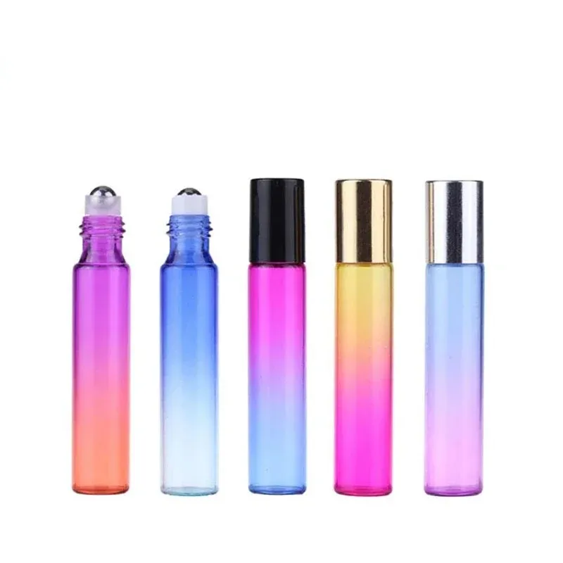 2024 1pc 10ml Gradient Color Essential Oil Perfume Bottle Roller Ball Thick Glass Roll On Durable For Travel Cosmetic Container Wholefor Gradient Roller Ball