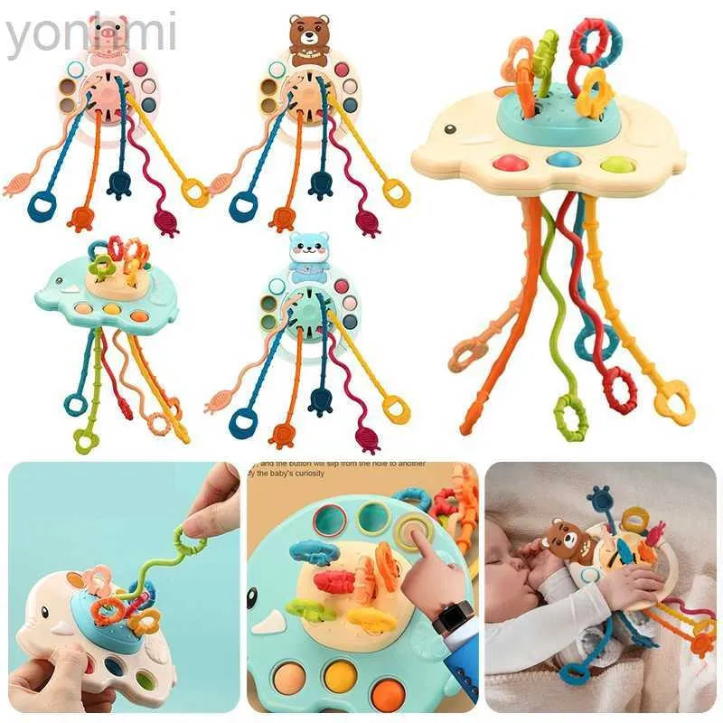 Mobiles # Montessori Baby Toys Crab Mand Finger Press Pull Toy Development Sensory Toys 6 12 mois Silicone Detchs for Baby Rattle Toy D240426