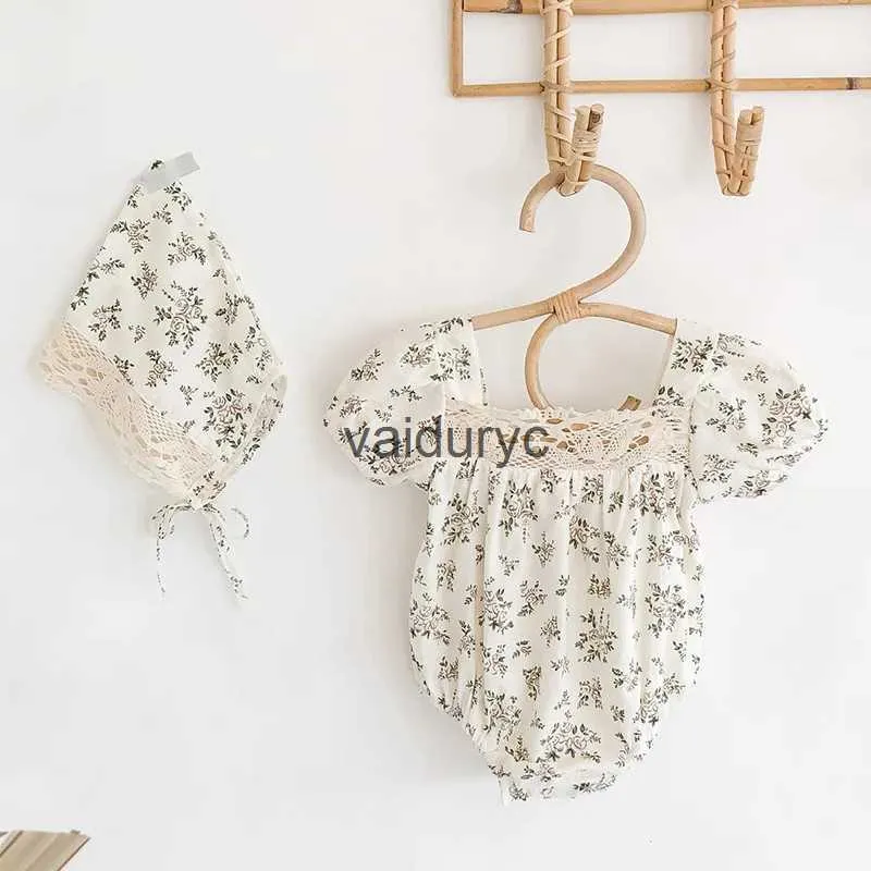 Rompers Autumn New BabySuits Infant Girls Backless Baby Girls Jumpsuits Lace Descoration Toddler Girls One Piece H240429