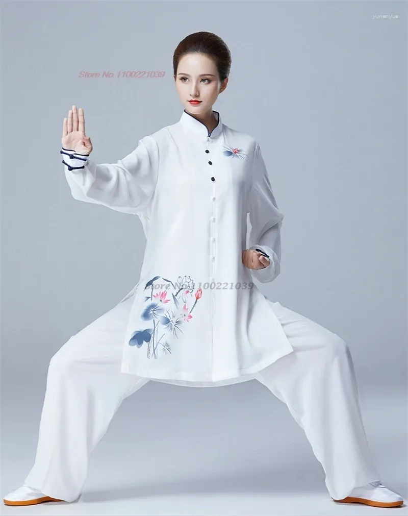 Roupas étnicas 2024 tradicional chinês tai chi esportes esportes ao ar livre treinamento de flores estampas de flor Wushu Conjunto de artes marciais