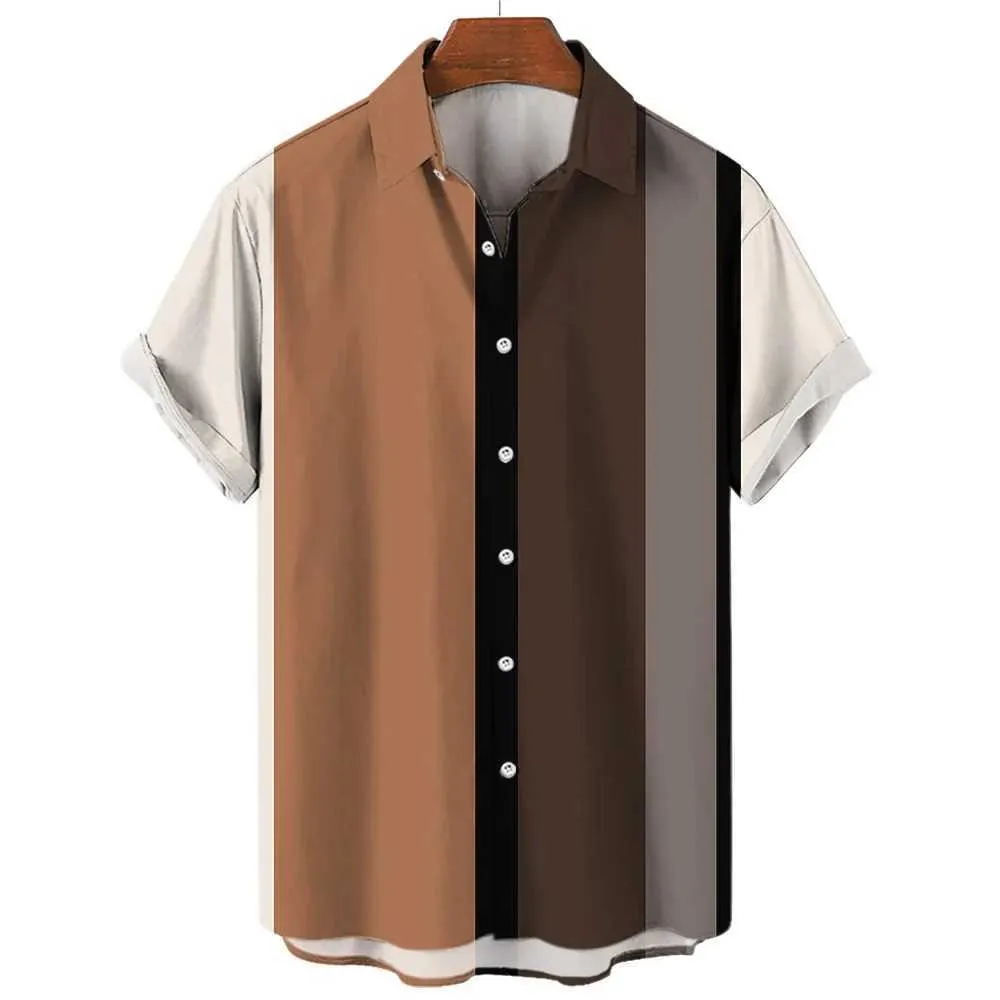 Mäns casual skjortor hawaiian skjorta harajuku rand tryck lös mode casual short hylsa herrknapp aloha strand sommar tröjor för män kläder 240424