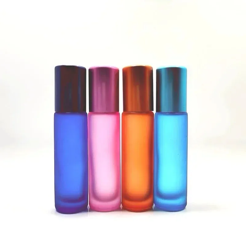 Thick 10ml Frosted Glass Roll On Bottles Natural Gemstone Roller Ball Essential Oil Vials Empty Refillable Perfume Bottle