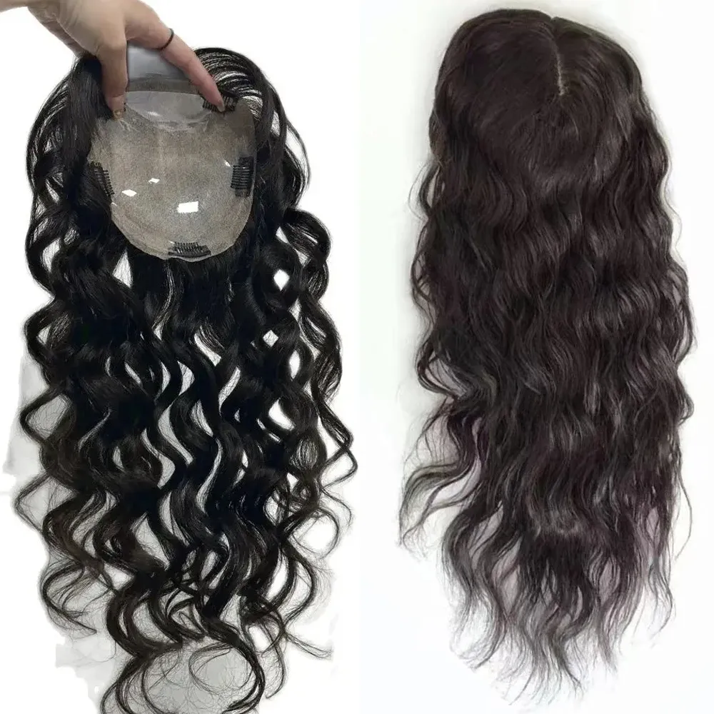 Toppers falowy chiński Remy Human Hair Topper dla kobiet wstrzykniętą skórę jedwabna podstawa toupee luźne kręcone klipsy na włosach naturalna skóra głowy