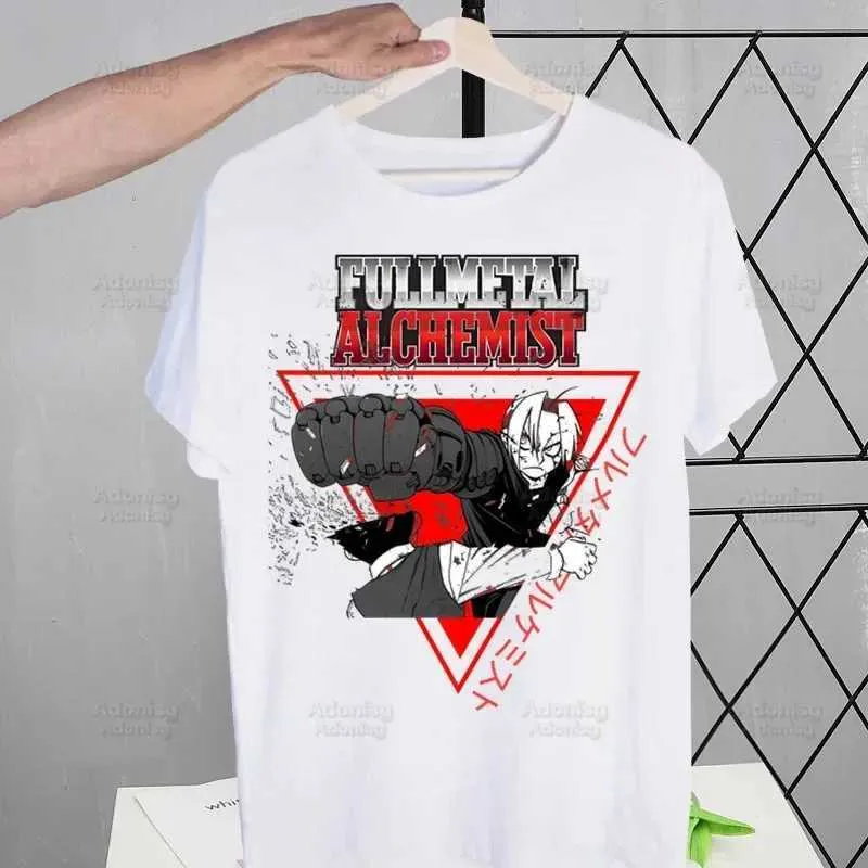 Camisetas masculinas alquimista fullmetal masculina camiseta fofa camisa de impressão masculina moda anime edward elric camiseta para homens tops casuais short slve t240425