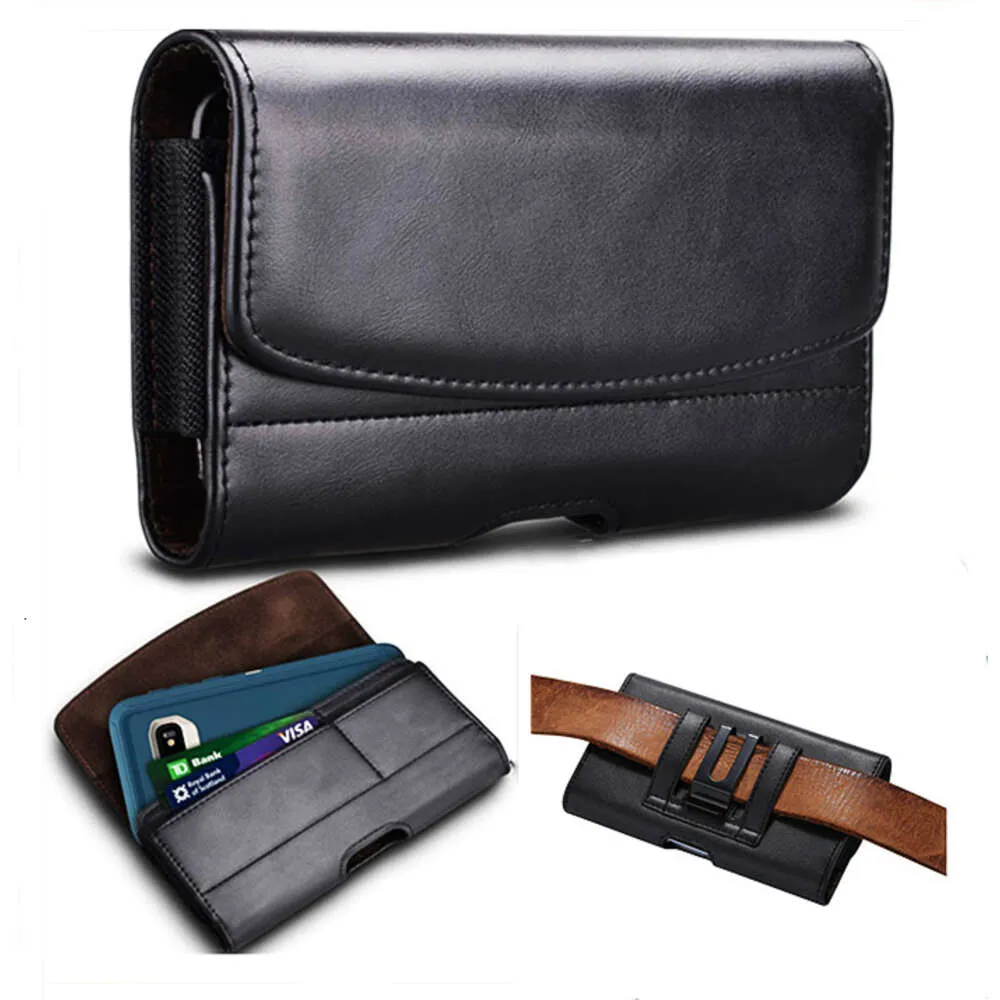 Men's Horizontal Flip Waist Bag Leather Cover with Belt and Card Insertion