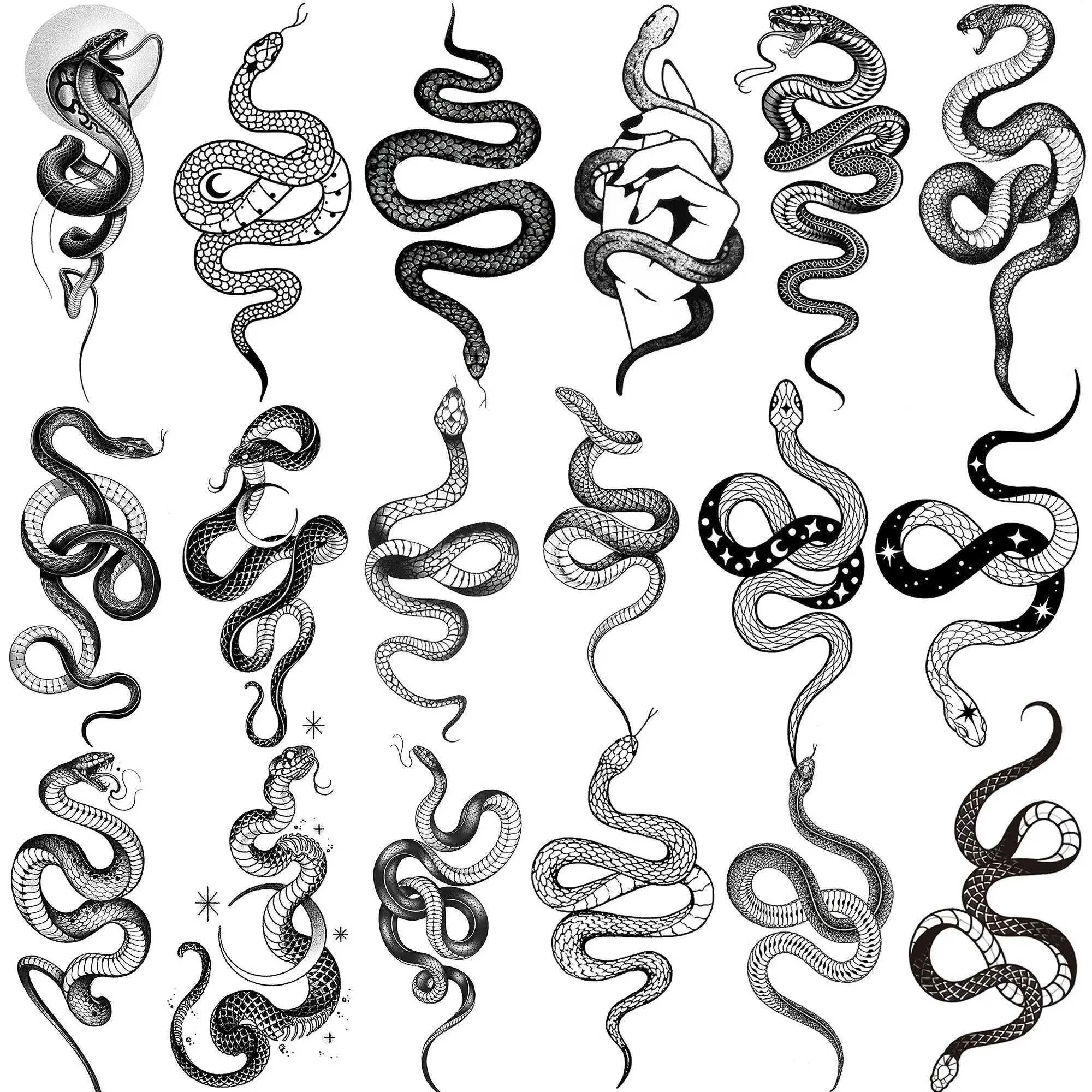 タトゥー転送18枚の小さなヘビの男性用の一時的なタトゥー女性首の手の偽のタトゥーステッカーdiyスモールブラックヘビタトゥーホリデー3d 240426