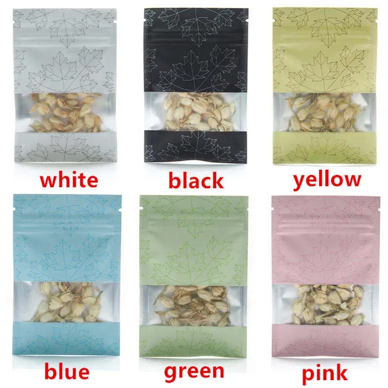 Matte Mylar Plastic Maple Leaf Packaging Bags Smell Proof Aluminum Foil Zip Lock Seal Pouch For Dry Herb Tobacco Melon Snack Candy Rice Coffee Nuts Tea Seeds Gift Case