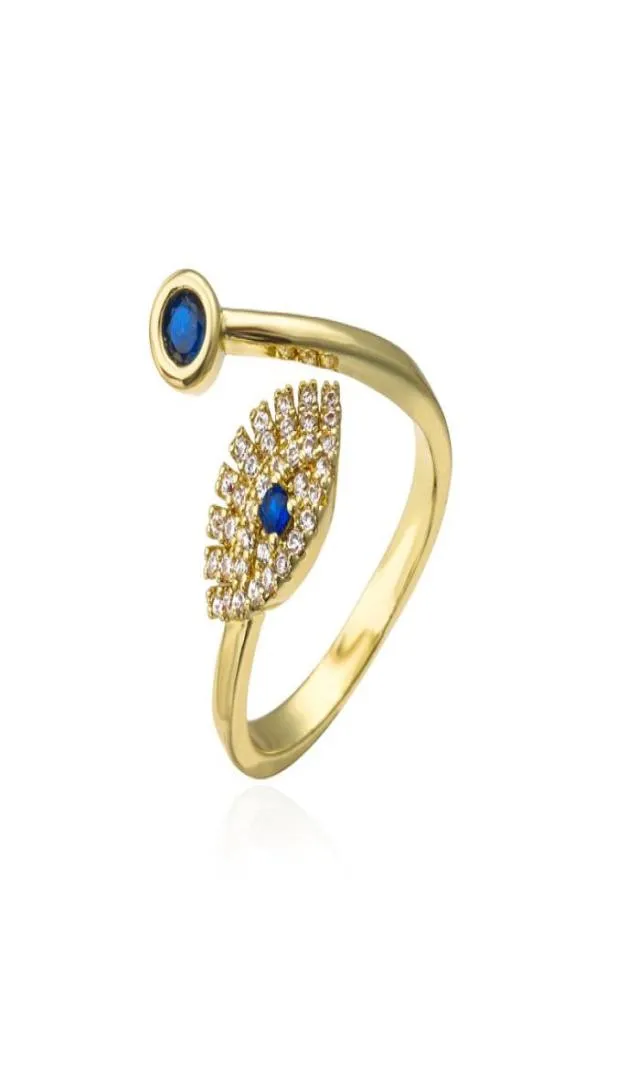 S2458 Fashion Jewelry Evil Eye Ring Women039s Inlaid Zircon Opening Justerbara Blue Eyes Rings7815537