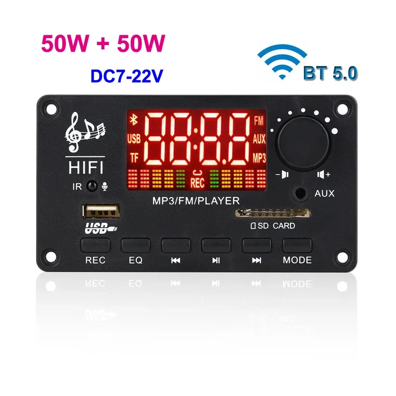 Усилитель 50w+50w Car Diy Bluetooth Audio Digital Power Amp Board Class D Stereo USB Aux FM MP3 -декодер Усилитель модуля игрока