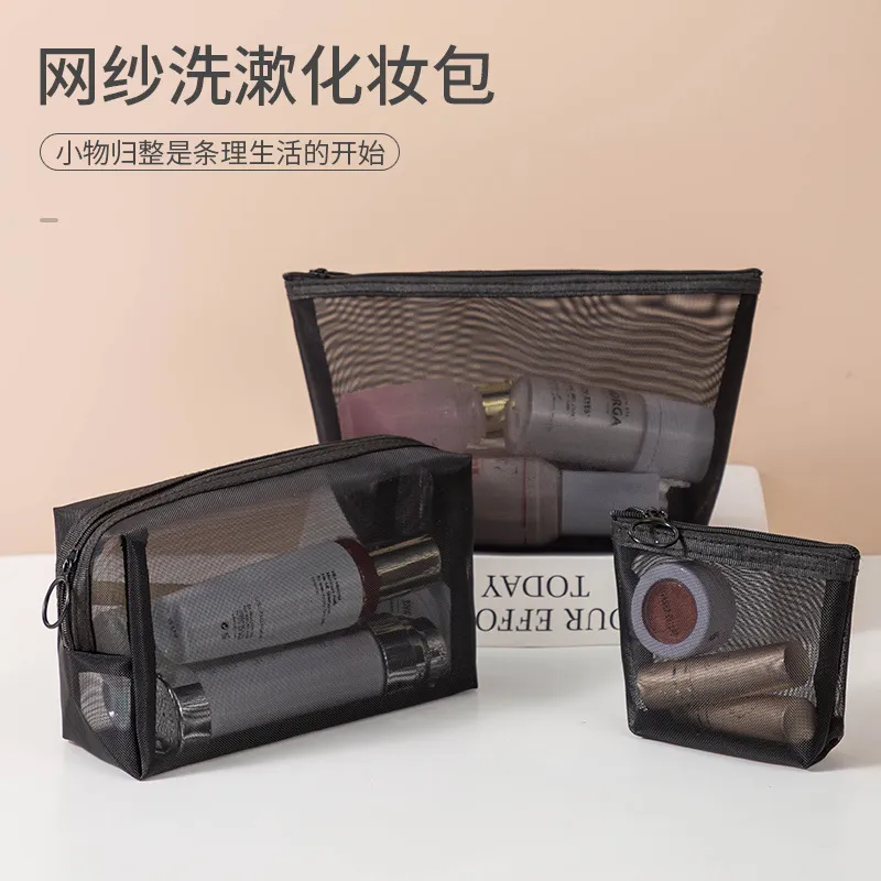 Mesh Clutch Bag Breathable Visible Mesh Toiletry Bag Small Portable Cosmetic Bag Large Capacity Travel Storage Bag