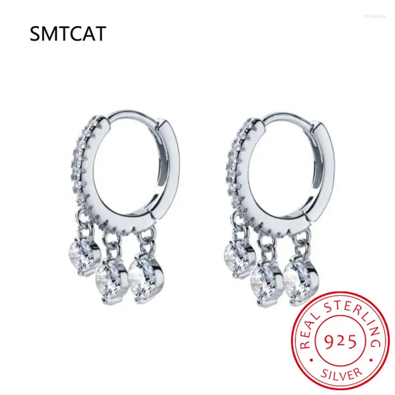 Hoop Earrings 4mm 5mm Round Moissanite Long Tassel 925 Sterling Silver Women's Dangle Wedding Jewelry Gifts