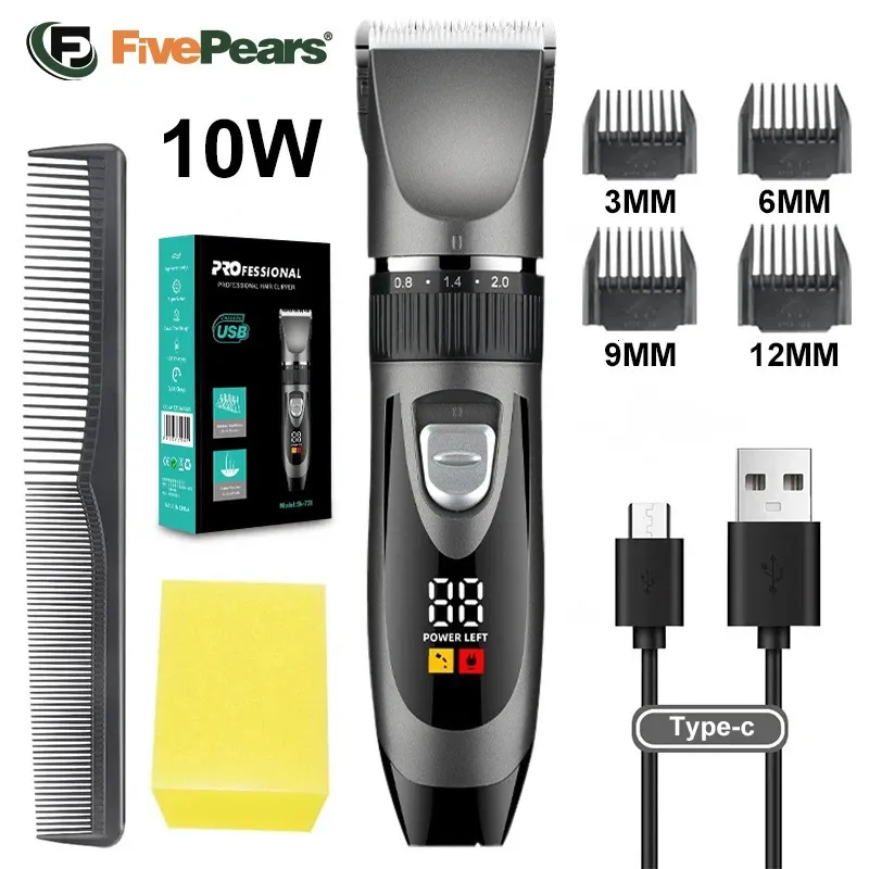 FivePears Hair Clipper Highpower Electric Barber 10W Trimmer dla mężczyzn dorośli Dzieciom bezprzewodowe ładowce noża 240411