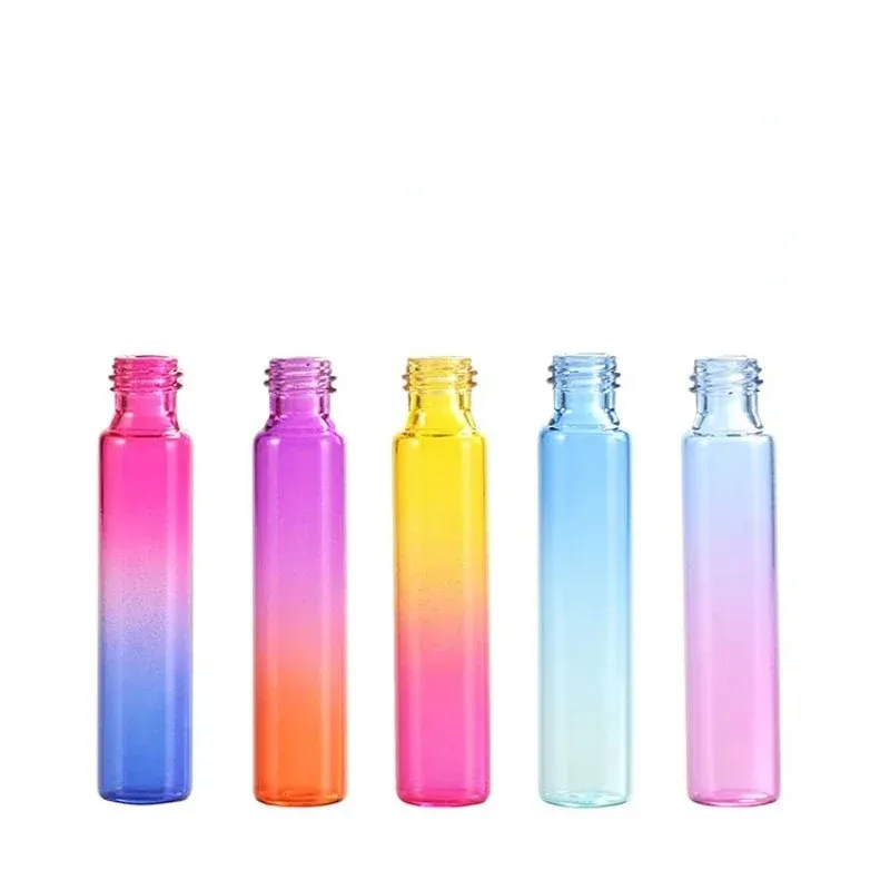 2024 1 st 10 ml Gradient Färg Essential Oil Parfymflaskrulle Boll Tjock Glass Roll på hållbar för resekosmetisk container Hela Gradient Roller Ball