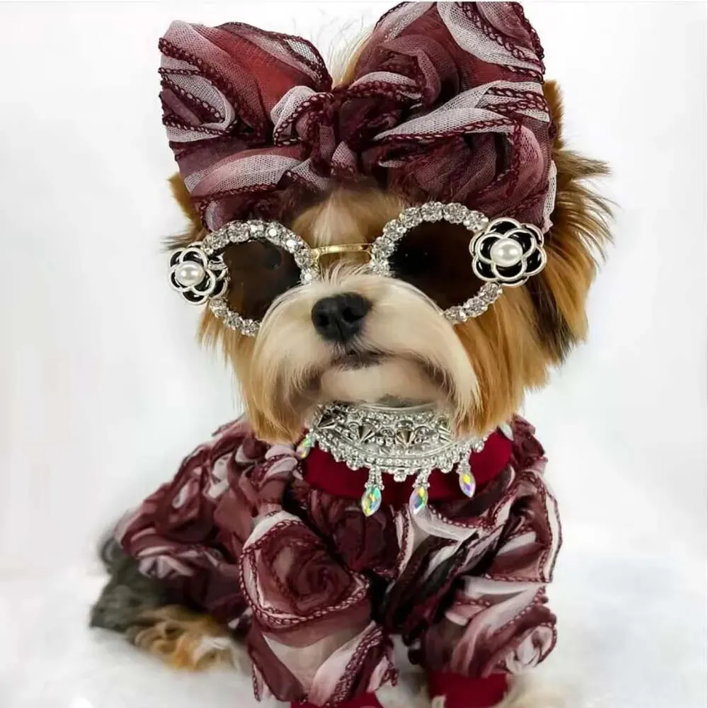 Arrivée Puppy Dog Decoration Lunettes de soleil Diamond Sundy Schnauzer French Bulldog Dog Lunes pour animaux de compagnie Accessoires pour chiens 240425