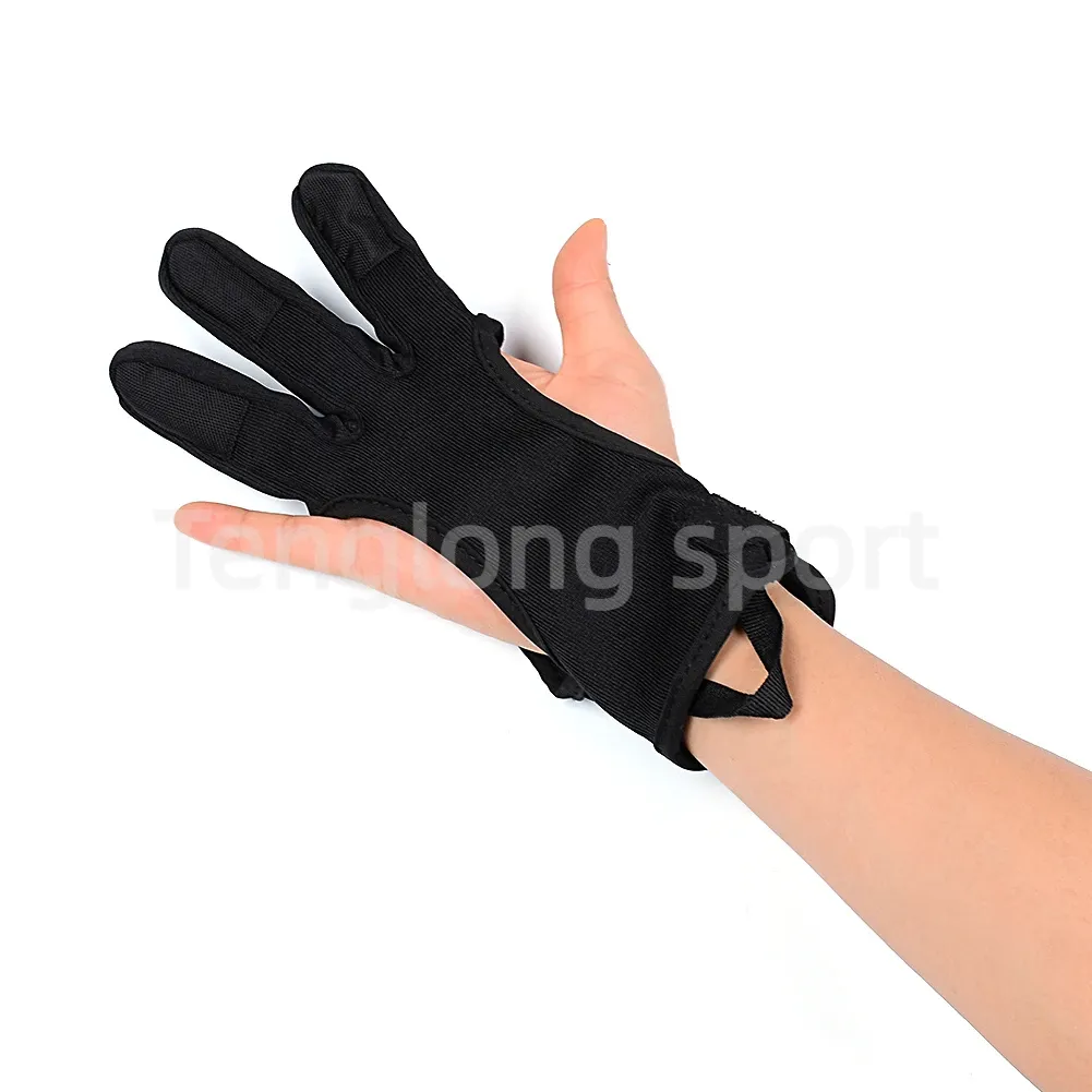 Gants de tir à l'arc de la flèche 3 doigts Protection du doigt noir en nylon pour la main gauche et droite