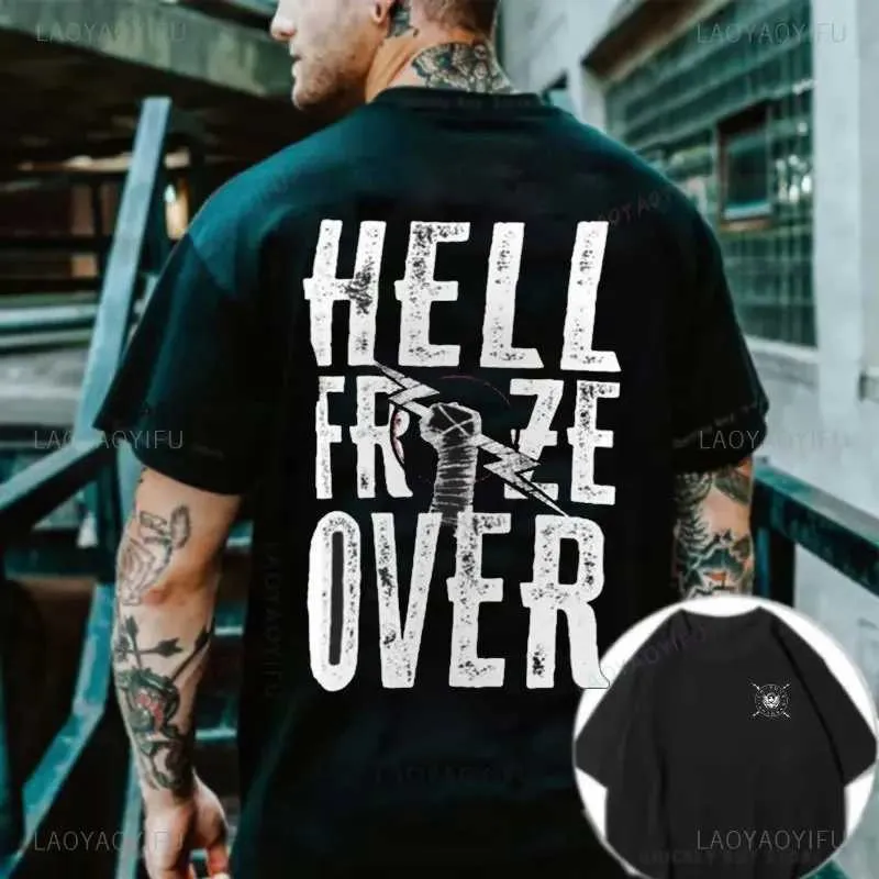 Herren-T-Shirts Interessanter Retro CM Punk Hölle gefroren hochwertiges Baumwoll-T-Shirt für amerikanische Profi Wrestler World Top T240425