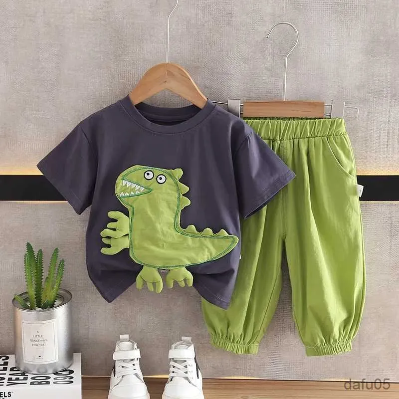 Kleidungssets Baby Jungen Kleidung Sets Koreaner Baby Sommer Dinosaurier Druck T-Shirts + Shorts Anzüge Outfits Kinder Jungen Cartoon Kleidung Sets