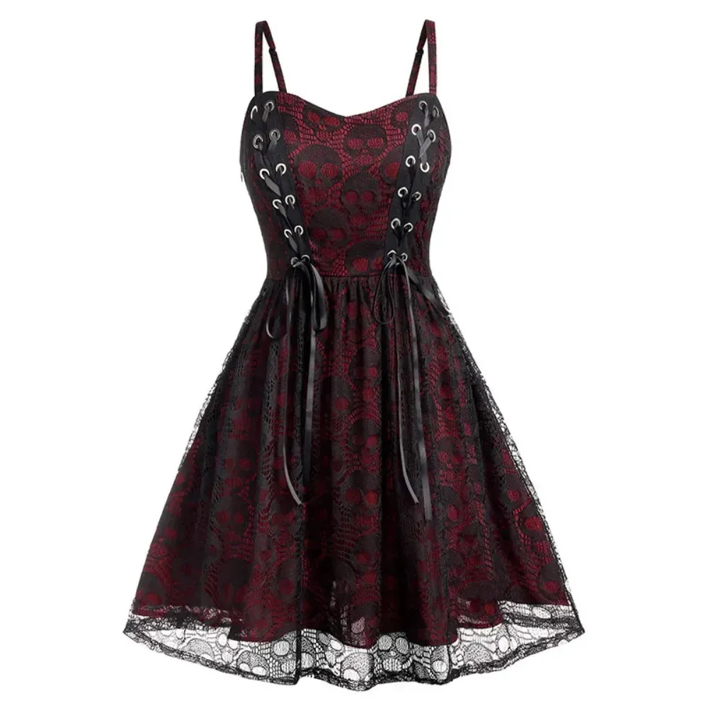 open lace back dress Goth Dark Gothic Print Y2k Party Dress Punk Off Shoulder Sexy Mini Dress  For Women Full Sleeve Streetwear