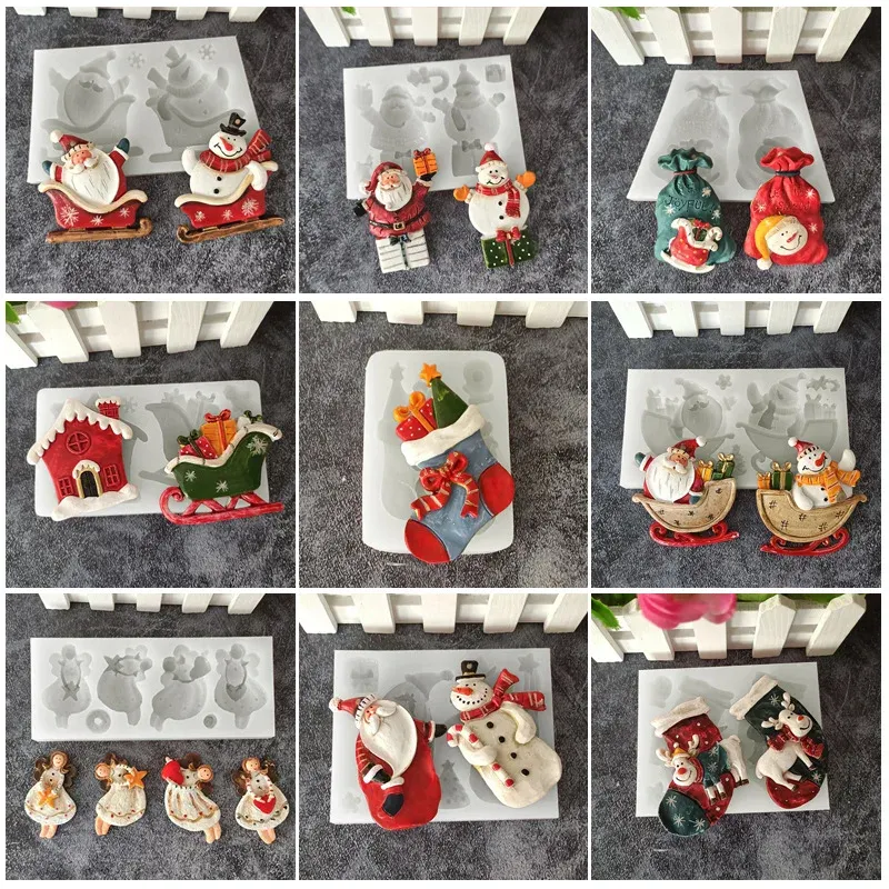 Formen Weihnachten Weihnachtsmann Socken Schneemann Silikon Süßigkeiten Bastelform Formen Harzwerkzeuge Cupcake Backformen Fondantkuchen -Dekorationswerkzeuge