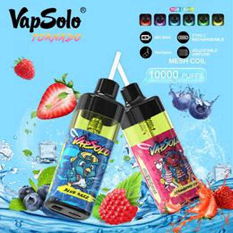 Najlepiej sprzedający się vapsolo tornado 10000 Puffs 10K Dorostabilne papierosy 10 Smaki 2% 5% Vape Pen 20 ml Prefilled POD HAISH VAPES NECARGEAM BAZTUJĄCE 10K PUPRY