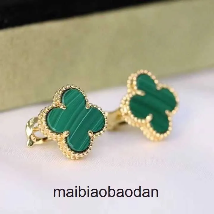 Designer lyxiga smycken örhänge hög version Lucky Clover Ear Clam V Gold Thicked 18k Rose Plated Earstuds Malachite örhängen och