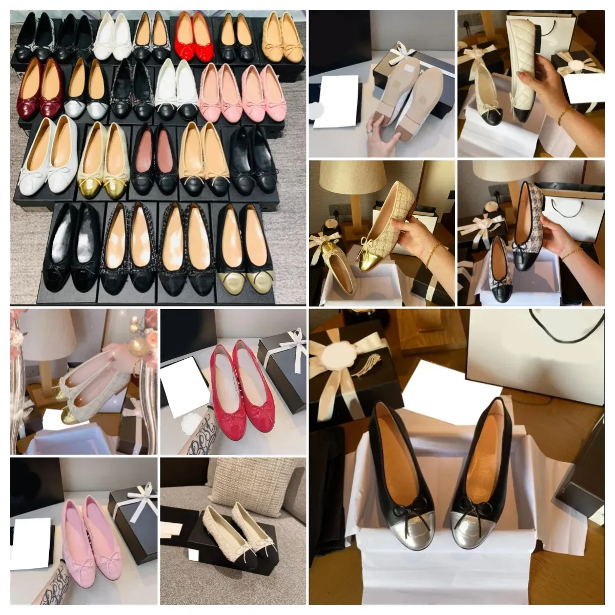 Chanells zapatos diseñador de ballet paris marca 2c ballet negro ballet pisos mujeres resbate de cuero genuino en bailarina de lujo de lujo dedo redonda damas vestidos