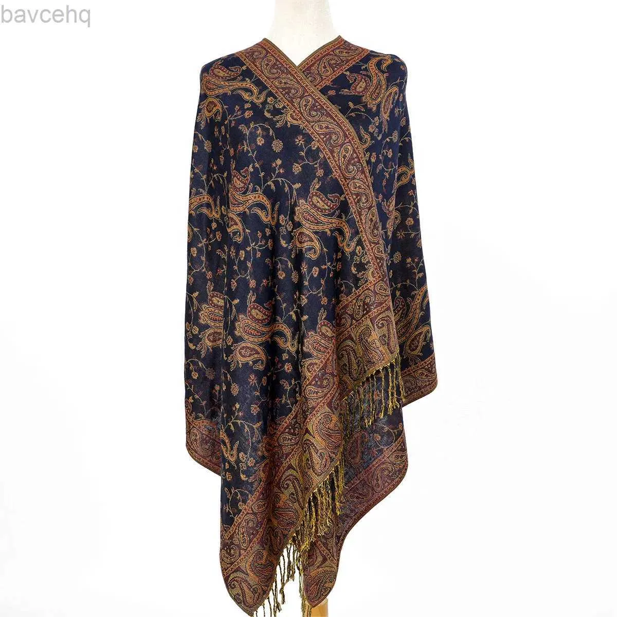 Шали женский многоцветный винтажный пашминский кешью богемный стиль с ветропроницаемым кисточка