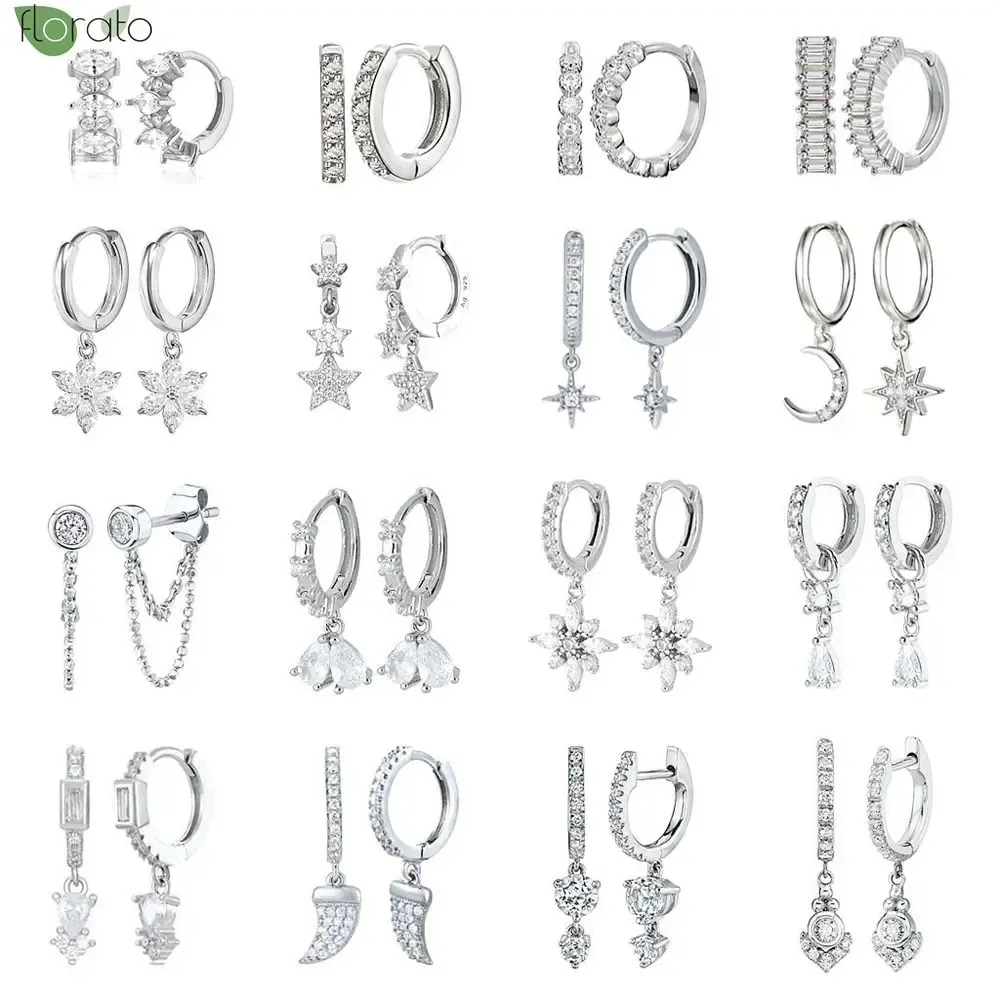 Örhängen 925 Sterling Silver Needle Elegant White Zircon Crystal örhängen Vintage Tassel Hoop Earrings For Women Luxury Wedding Jewelry