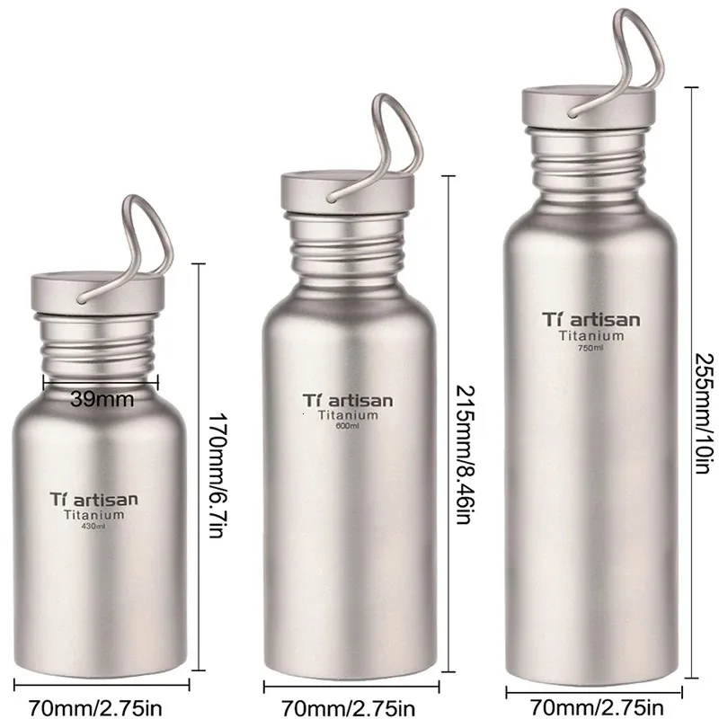 Tiartisan 430 ml bouteille d'eau 750 ml Ultralight Outdoor Camping Randonnée à vélo 600 ml pour boire avec sac 240416