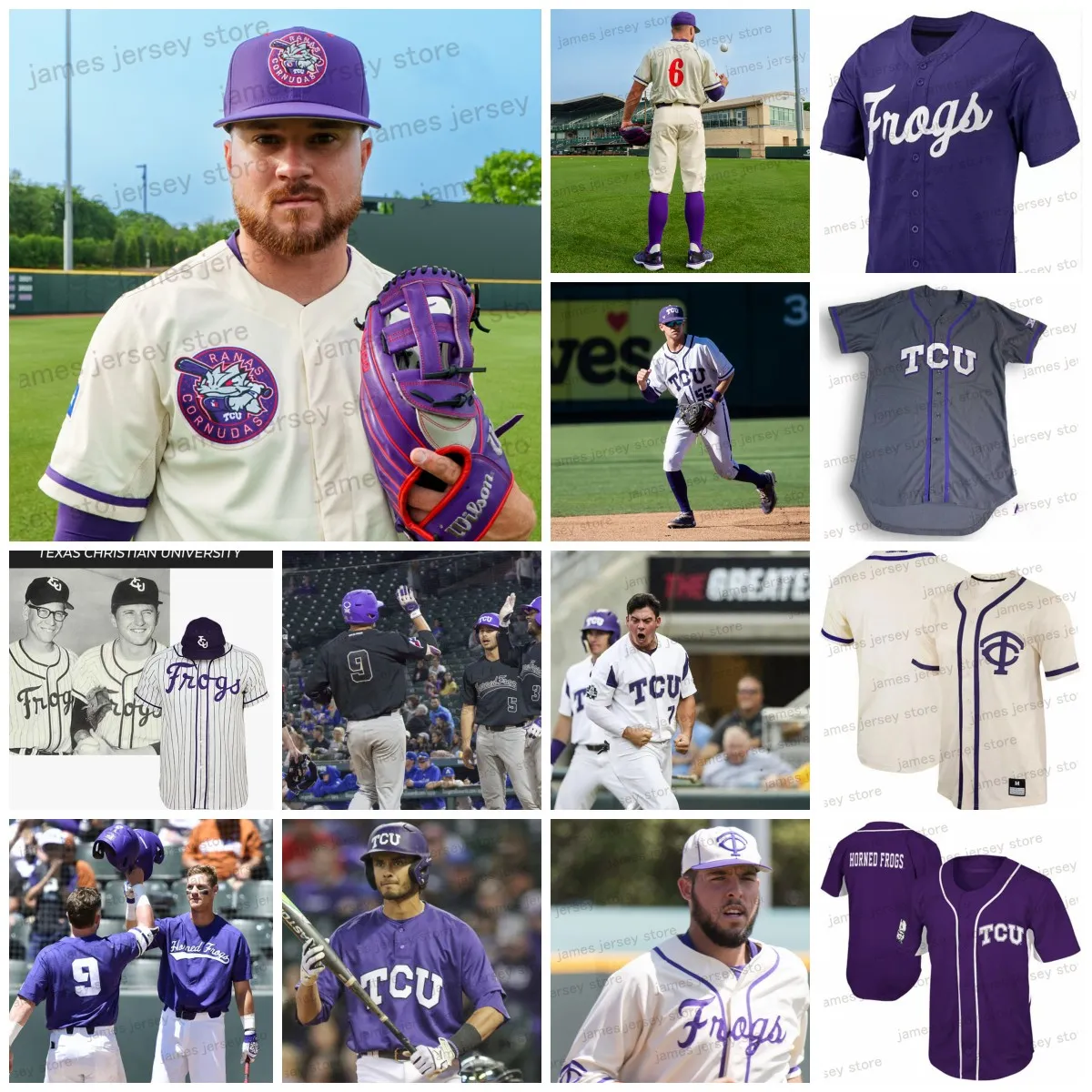 2024 Maglie da baseball TCU personalizzate maschile Mason Bixby Louis Rodriguez Andrew Mosiello Braeden Sloan Zack Morris Dallen Leach Zach Wadas Chase Hoover Tim Reynolds