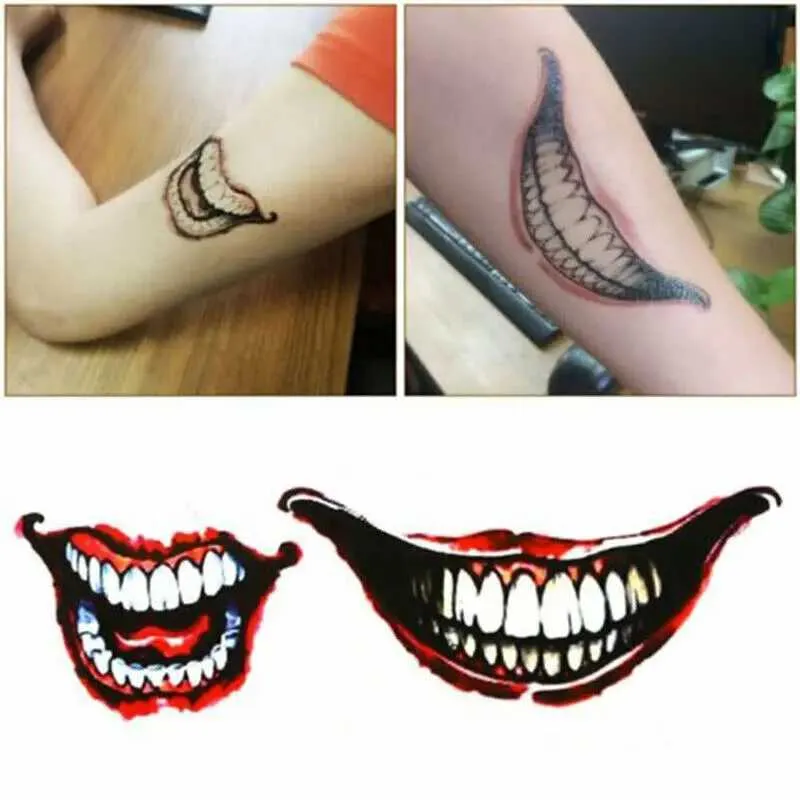 Tatuaż Transfer 9 Style Joker Tatoo Waterproof Fake Tattoo Stirey Halloween Suicide Squad Tymczasowy tatuaż horror dostarcza nowe 240426