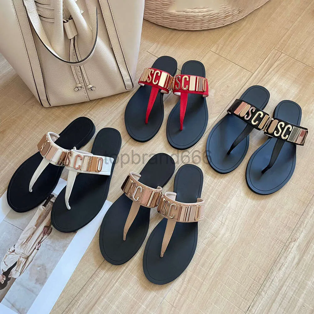 Qualität Tanga Flip Flops Mule Luxus flacher Sommerpool Mo Schino Brand 3 Farben Sliders Damen Sexy Pantoffers Designer Sandal Slide Neue Freizeitschuhe Mans Loafer Girl