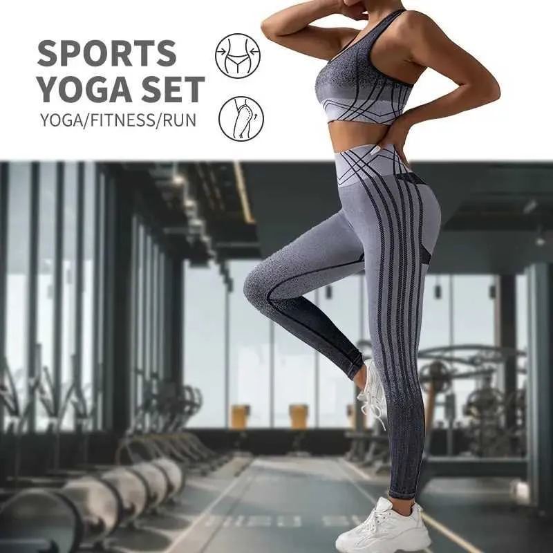 Kvinnors träningsdräkter Nya kvinnors sömlösa yogaset 2-stycken BH+Pants High midje Fitness High Elastic Sports Tank Top 240424