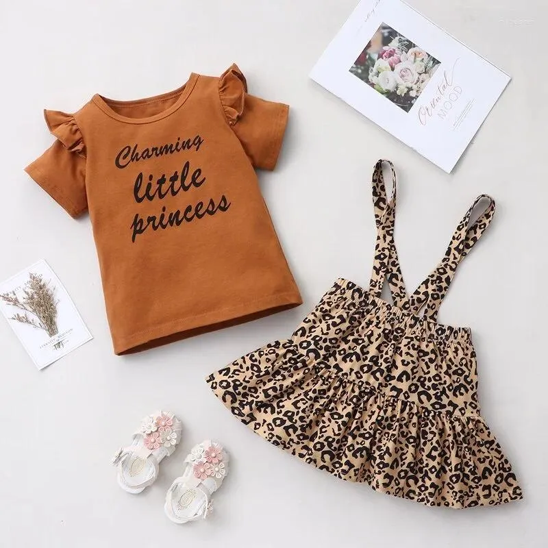 Kleidung Sets Baby Girl Clothes Sommer 2 PCs Fliege Ärmel kurze T-Shirts Tops Leopardengurt Röcke Kinder Kleinkind Gilr 0-6y