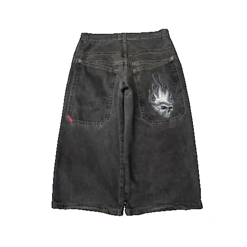 Streetwear y2k shorts harajuku hiphop skelett grafisk knälängd denim gym shorts mens kvinnor gotiska män basket kort 240415