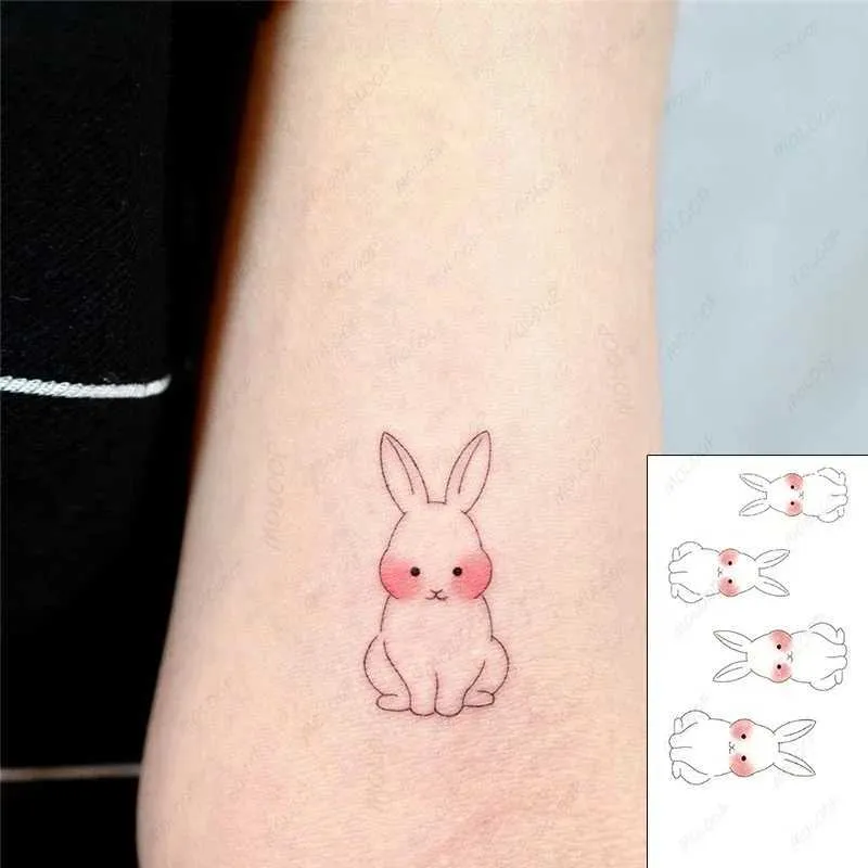 Tattoo overdracht tijdelijke tattoo sticker cartoon schattig verlegen bunny dieren Chinees Japanse tekst waterdichte kunst nep tatoeages flash tatoO's mannen vrouwen 240426