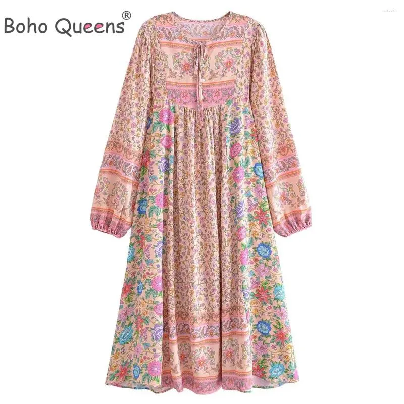 Parti Elbiseleri Boho Queens Kadın Pembe Çiçek Baskı Kare Kısa Kollu Kısa Kol Bohemian Midi Elbise Sahil Giyim Lady Happie Robe Vestidos