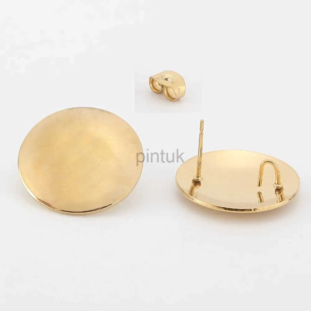 Stud 40pcs Stainless Steel Gold Jewelry Findings 15/16mm Round Ear Stud Earring Posts with Loop d240426