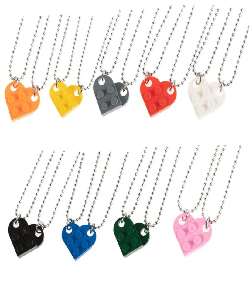 2021 Couples Brick Heart Pendant Shaped Necklace for Friendship 2 Two Piece Jewelry Made with Lego Elements Valentine039s Day G6900814