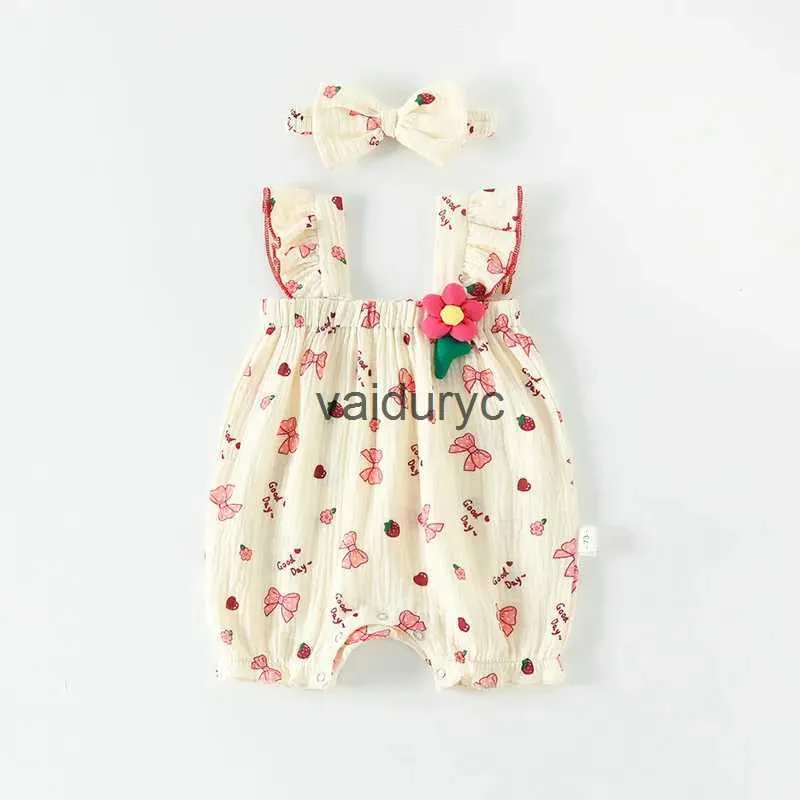 Rompers Baby Girls Summer Clothes Camisole Rompers Floral Girls Jumpsuits 3D Flower Outfit H240509