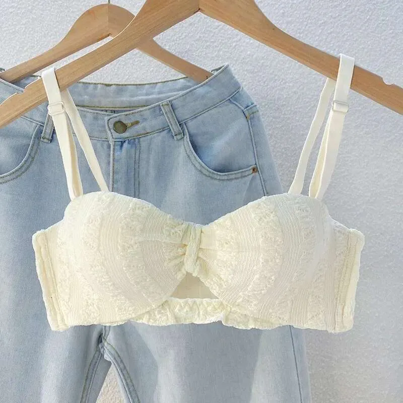 White Strapless Half Cup Bra: Sexy Lace Bralette, Push-Up Underwear for ...