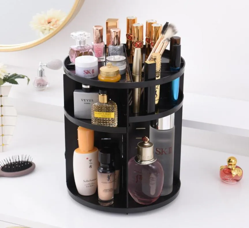 360 rotierende Make -up -Organizer Aufbewahrungsbox Verstellbare Kunststoffkosmetikbürsten Lippenstifthalter Make -up Schmuckbehälter Ständer Y1115693939