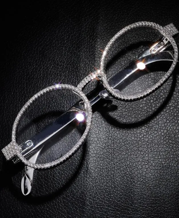 Wholeffull Creazstone Metal Rame okulary złote srebrne szklanki bling dla mężczyzn Kobiety Bling Rapper Jewelry5353034