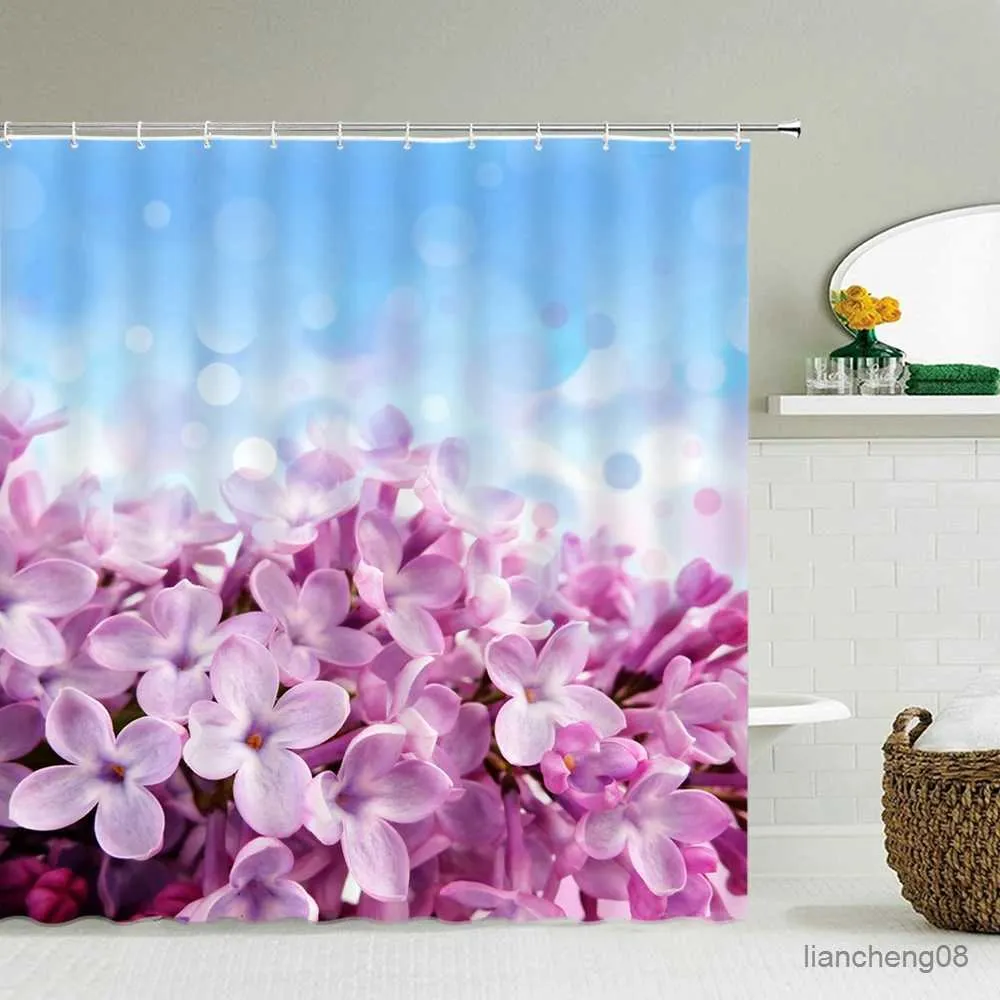 Rideaux de douche 3d rideaux de douche imprimés motif de fleurs fraîches salle de bain étanche tissu rideaux de douche décoration