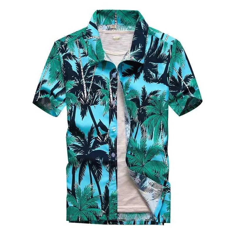 Herren lässige Hemden 26 Farben Sommer Fashion Herren Hawaiian Shirts Kurzarmknopf Kokosnussbaum -Druck Casual Beach Aloha Shirt Plus Size 5xl 240424