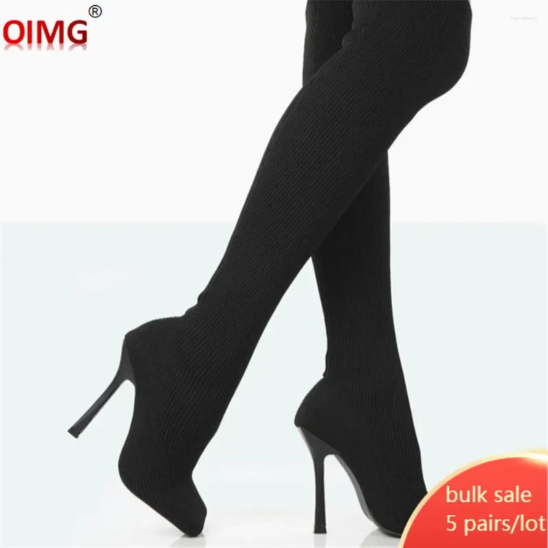 Boots 5 Wholesale Over The Knee Women Fashion Thin High Heel Thigh Luxury Female Elastic Cloth Knitted DHL 8873