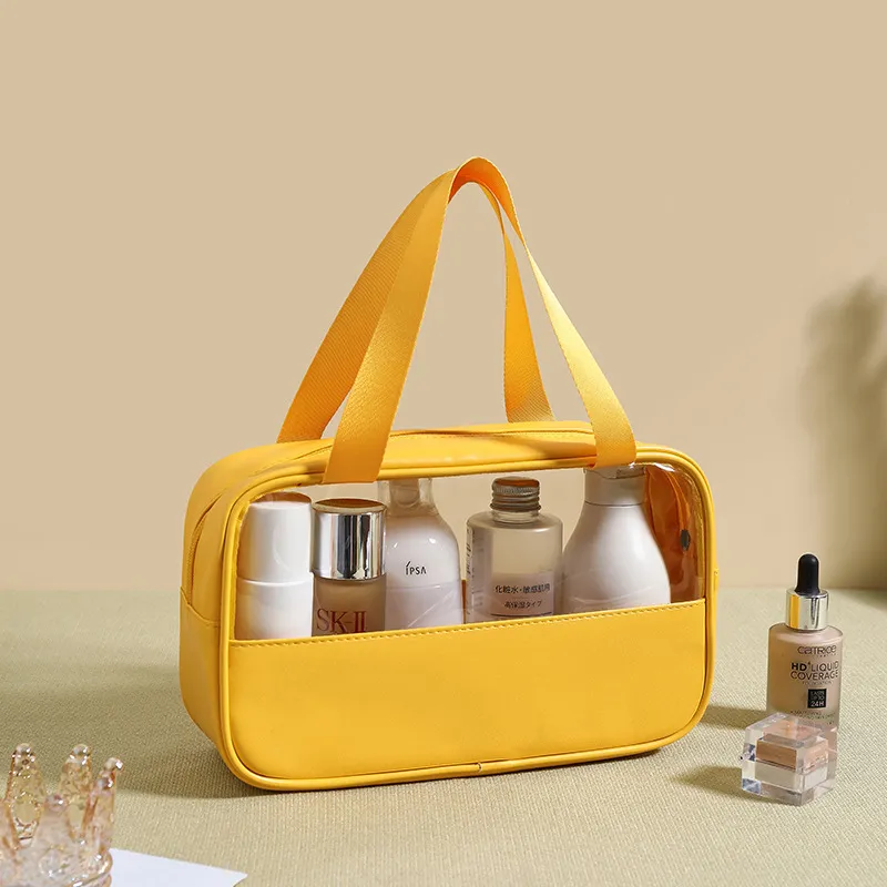 印刷されたスプライシング化粧品バッグPVC透明な防水バッグPUバスハンドバッグ